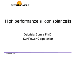 Overview of solar cells activity at SunPower Corporation