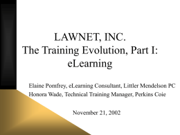 LAWNET, INC. The Training Evolution, Part I: eLearning
