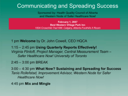 Communicating and Spreading Success, workshop Feb 1, 2007
