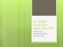 5th Grade Curriculum Night 6:30-7:30