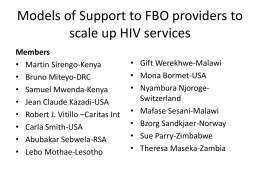 Models of Support to FBO providers to scale up HIV services