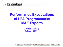 Performance Expectations of Programmatic/M&E Experts