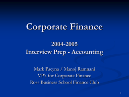 Corporate Finance 2003-2004 Using your Resources
