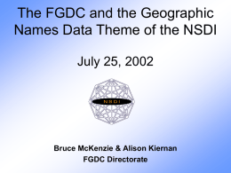 FGDC Activities and USGS Responsibilities In Building The