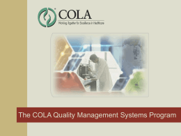 Introduction To The COLA Quality Management Systems Program