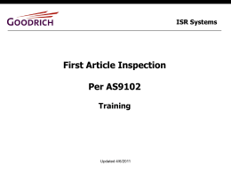 First Article Inspection (FAI) AS9102 Presentation