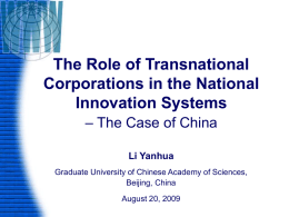 TNCs and Innovation - China