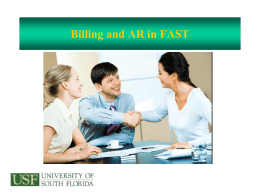 Billing and AR in FAST - University of South Florida