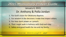 January 2, 2015 Dr. Anthony & Polla Jordan