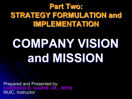 STRATEGY FORMULATION and IMPLEMENTATION