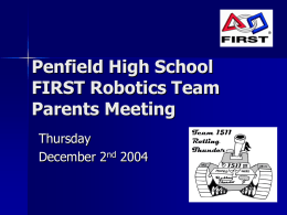 Penfield High School FIRST Robotics Team Parents Meeting