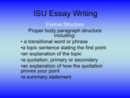 ISU Essay Writing - Mrs. Werner- English
