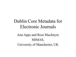 Dublin Core Metadata for Electronic Journals