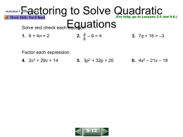 Factoring to Solve Quadratic Equations