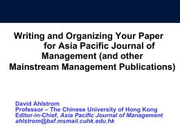 On the Research, Writing, and Paper Organization for