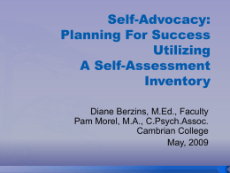 Self-Advocacy: Planning For Success Utilizing A Self