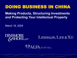 Doing Biz In China & Contracting with Sources