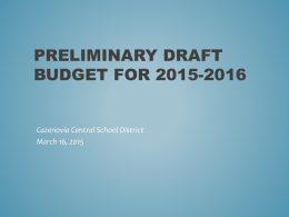 Preliminary Draft Budget for 2015-2016