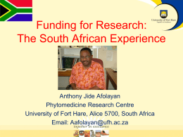 Funding for Research: South African Experience