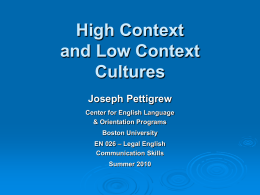 High & Low Context Cultures - Joseph Pettigrew / FrontPage
