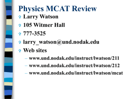Physics MCAT Review - University of North Dakota