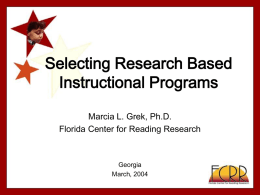 Selecting Research Based Reading Programs