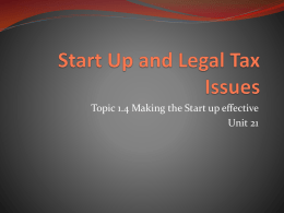 Start Up and Legal Tax Issues
