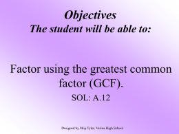 Factoring GCF - Gateway School District