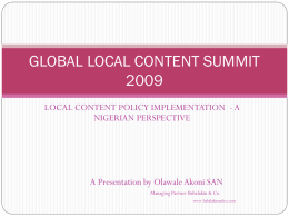 GLOBAL LOCAL CONTENT SUMMIT 2009