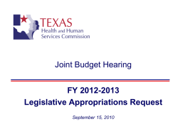 Joint Budget Hearing - Health and Human Services Commission