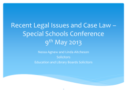 Recent Legal Issues and Case Law – Special Schools