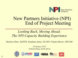 New Partners Initiative (NPI) Round 3 Launch Meeting
