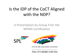 Is IDP of the CoCT Aligned with the NDP?