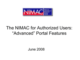 NIMAC Authorized Users: “Advanced”