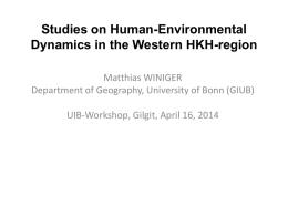 Studies on Man and Environment in the Western HKH