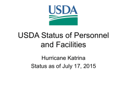 USDA Status of Facilities and Personnel