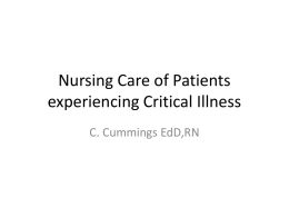 Nursing Care of Patients experiencing Critical Illness