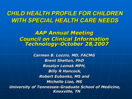 Tennessee Child Health Profile (TN-CHP)