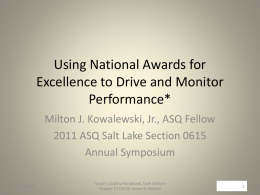 Using National Awards for Excellence to Drive and Monitor