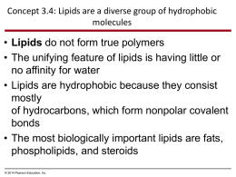 Concept 3.4: Lipids are a diverse group of hydrophobic