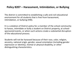 Policy 8207 – Harassment, Intimidation, or Bullying