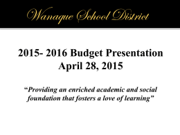 WANAQUE BOARD OF EDUCATION BUDGET OVERVIEW …