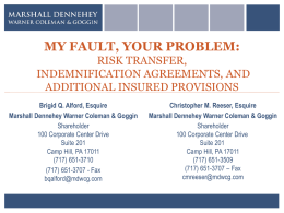 MY FAULT, YOUR PROBLEM: RISK TRANSFER, INDEMNIFICATION
