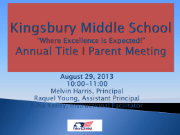 Kingsbury Middle School Annual Title I Parent Meeting