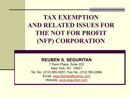 TAX EXEMPTION AND RELATED ISSUES FOR THE NOT FOR …