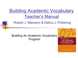 Building Academic Vocabulary Teacher’s Manual Robert J