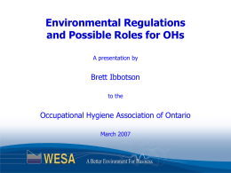 Environmental Regulations and Possible Roles for OHs