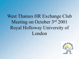West Thames HR Exchange Club Meeting on October 3rd 2001