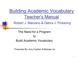 The Need for a Program to Build Academic Vocabulary