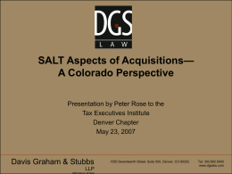 State and Local Tax Aspects of Acquisitions — A Colorado